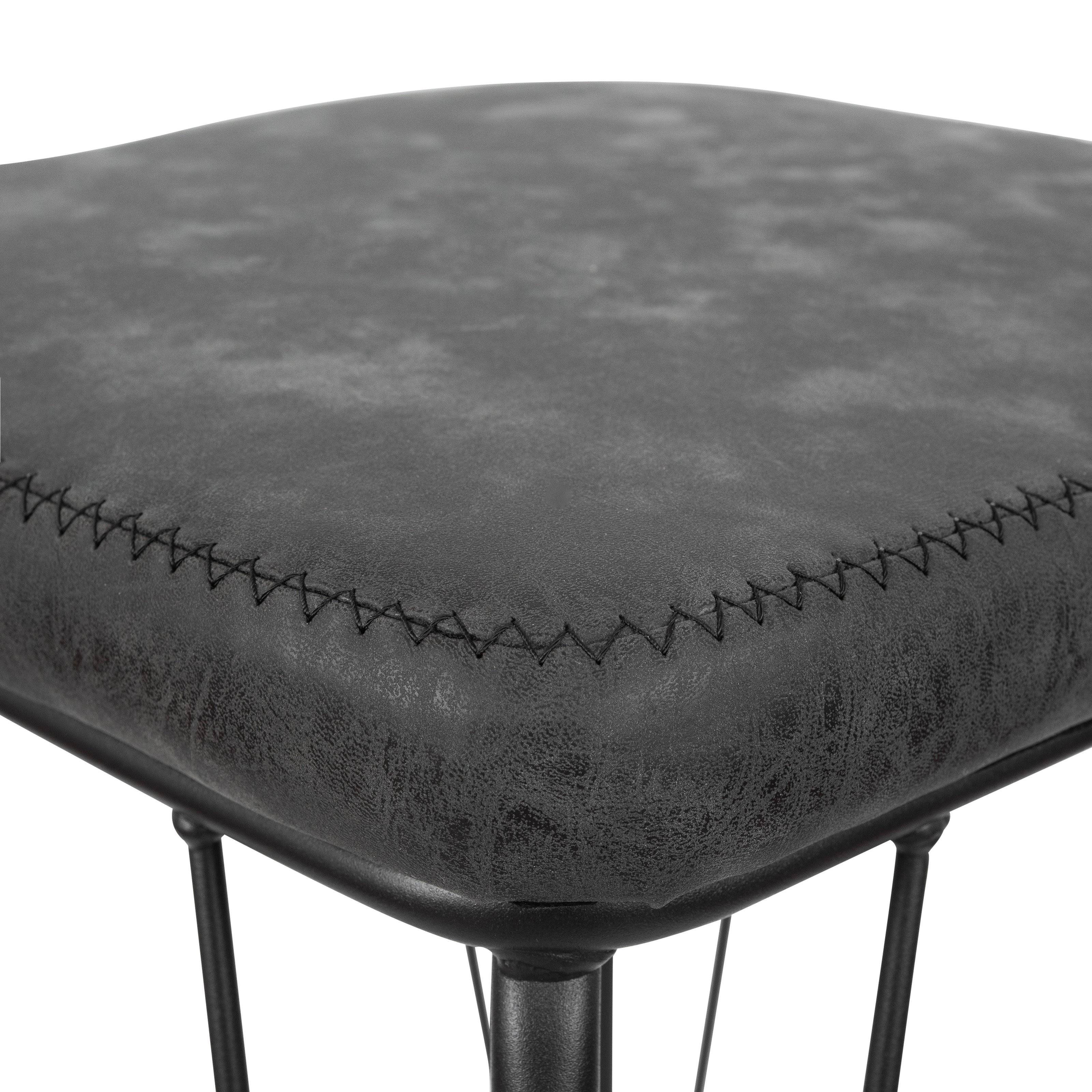 LeisureMod Millard Leather Bar Stool with Metal Frame Charcoal Black / Set of 2