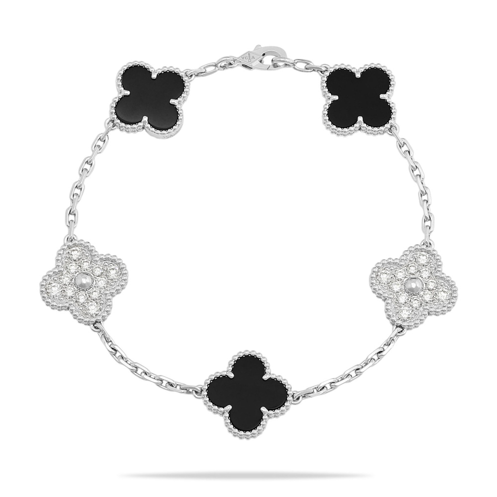 Van Cleef & Arpels Vintage Alhambra 5 Motifs Bracelet 18K White Gold VCARP2R900