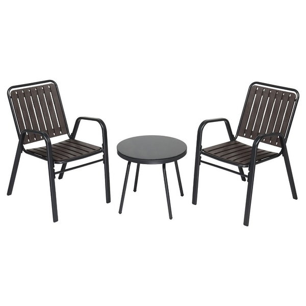 Patio Bistro Table Set with 2 Stackable Patio Dining Chairs and 1 Glass Table