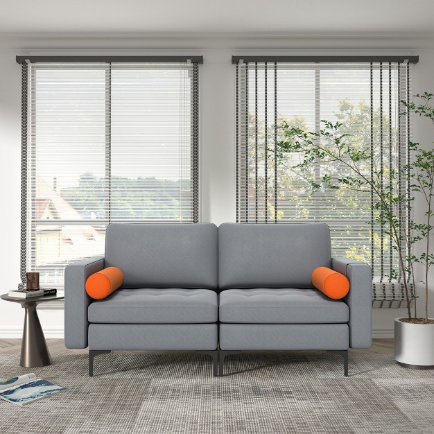 Costway Modern Loveseat 2 seat Sofa Couch W 2 Bolsters Side Storage Pocket Ash Grey