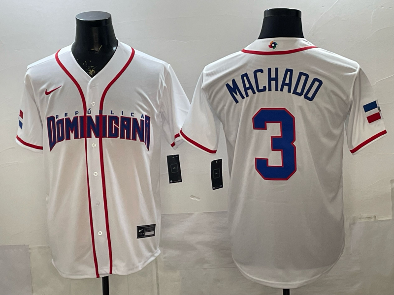 Men's Dominican Republic Baseball Manny Machado #3 White 2026 World Baseball Classic Stadium Jersey