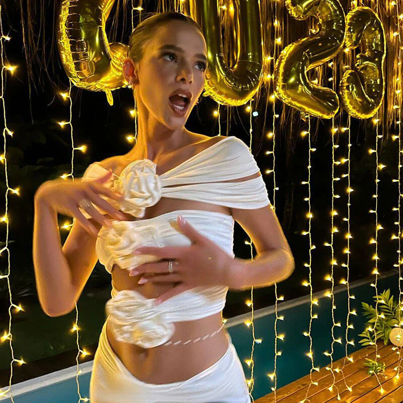 Floral Appliqué Cut Out Off Shoulder Crop TopClistos