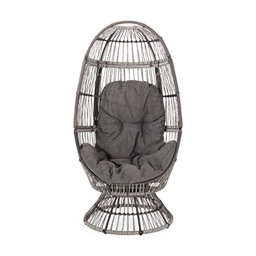 Christopher Knight Home Ellen Outdoor Wicker Swivel Egg Chair with Cushion, Light Brown, Beige