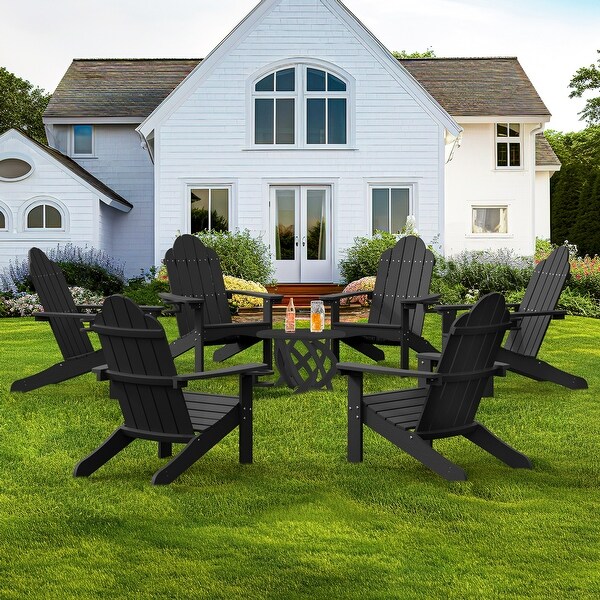 LUE BONA Outdoor Patio Recycled Plastic AllWeather Set of 4 Adirondack Chairs with Cup Holder