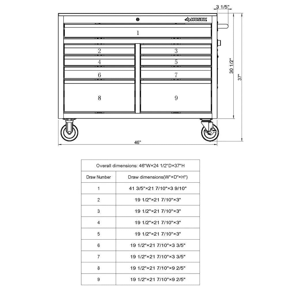 2026 46 in. W x 24 in. D 9-Drawer Gloss Black Deep Tool Chest Mobile Workbench