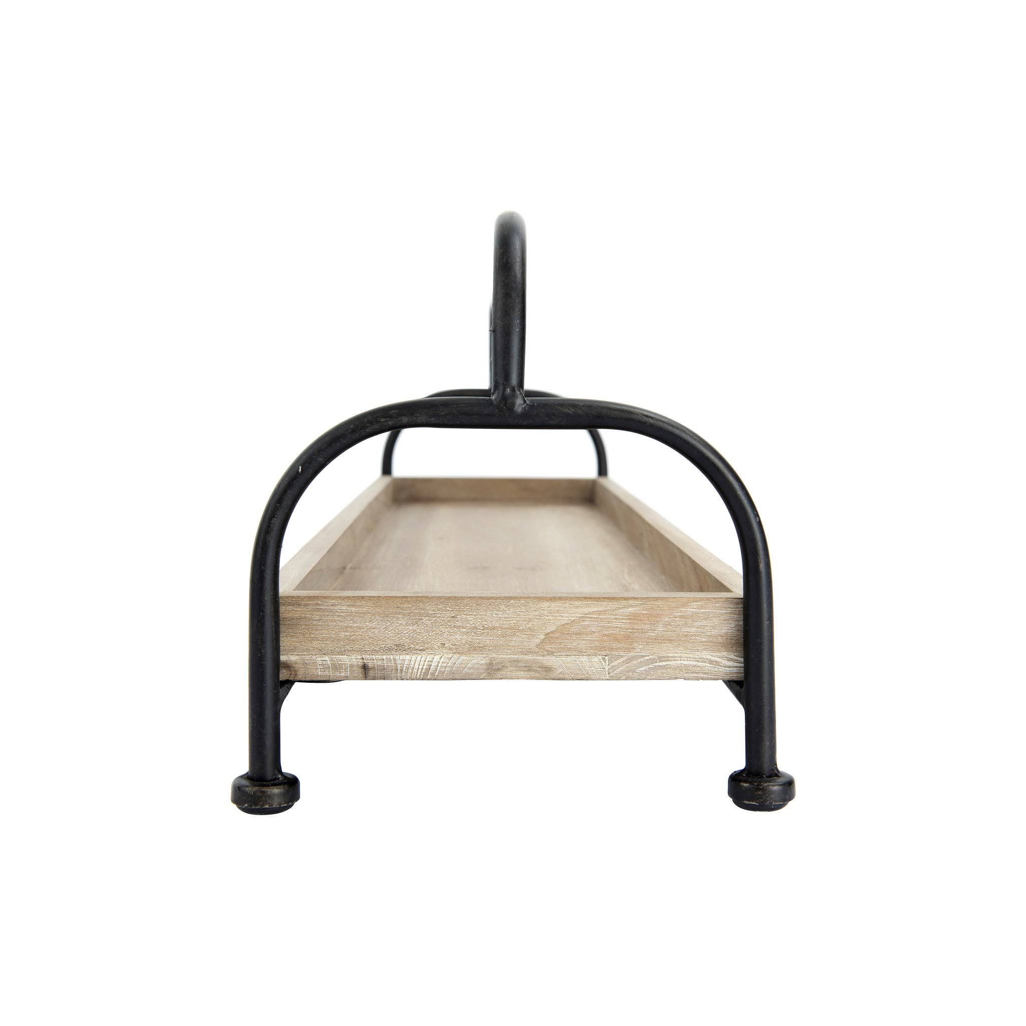 Rectangle Brown Wood Tray with Black Metal Stand