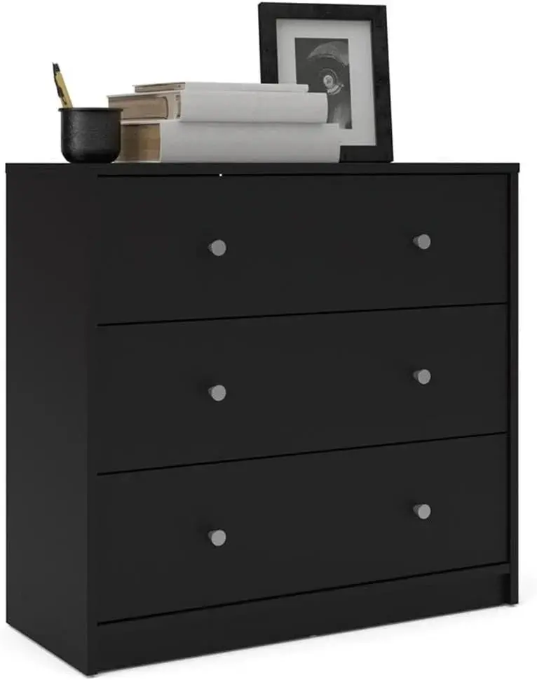 Scandinavian-Style Bedroom Furniture Set – Engineered Wood 3-Piece Collection with Chest, Dresser, and Nightstand in Black