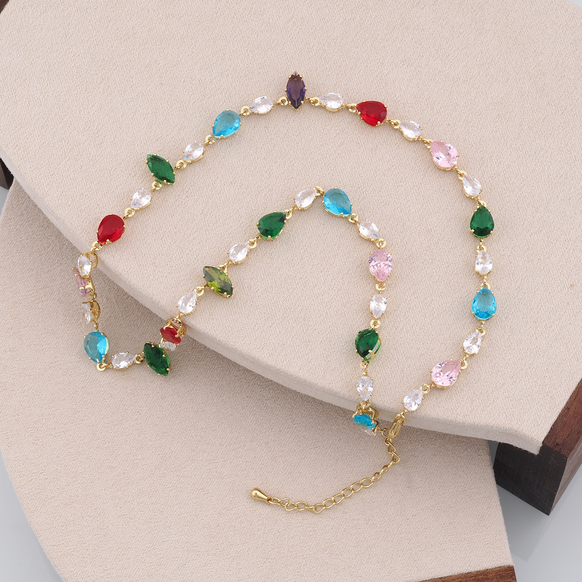 18K Gold Filled Multicolor Zircon Necklace,Colorful Necklace,Teardrop Stone Necklace,Adjustable Gold Chain Necklace,Gift For Her