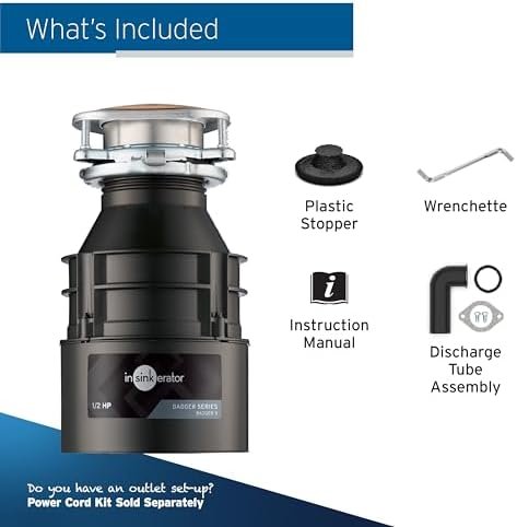 Garbage Disposal, Standard Series 1/2 HP Continuous Feed Food Waste Disposer, Black, Set of 1