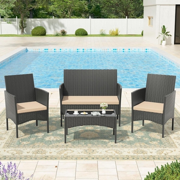 4Piece Conversation Furniture Set,Patio Dining Table and Chair Set