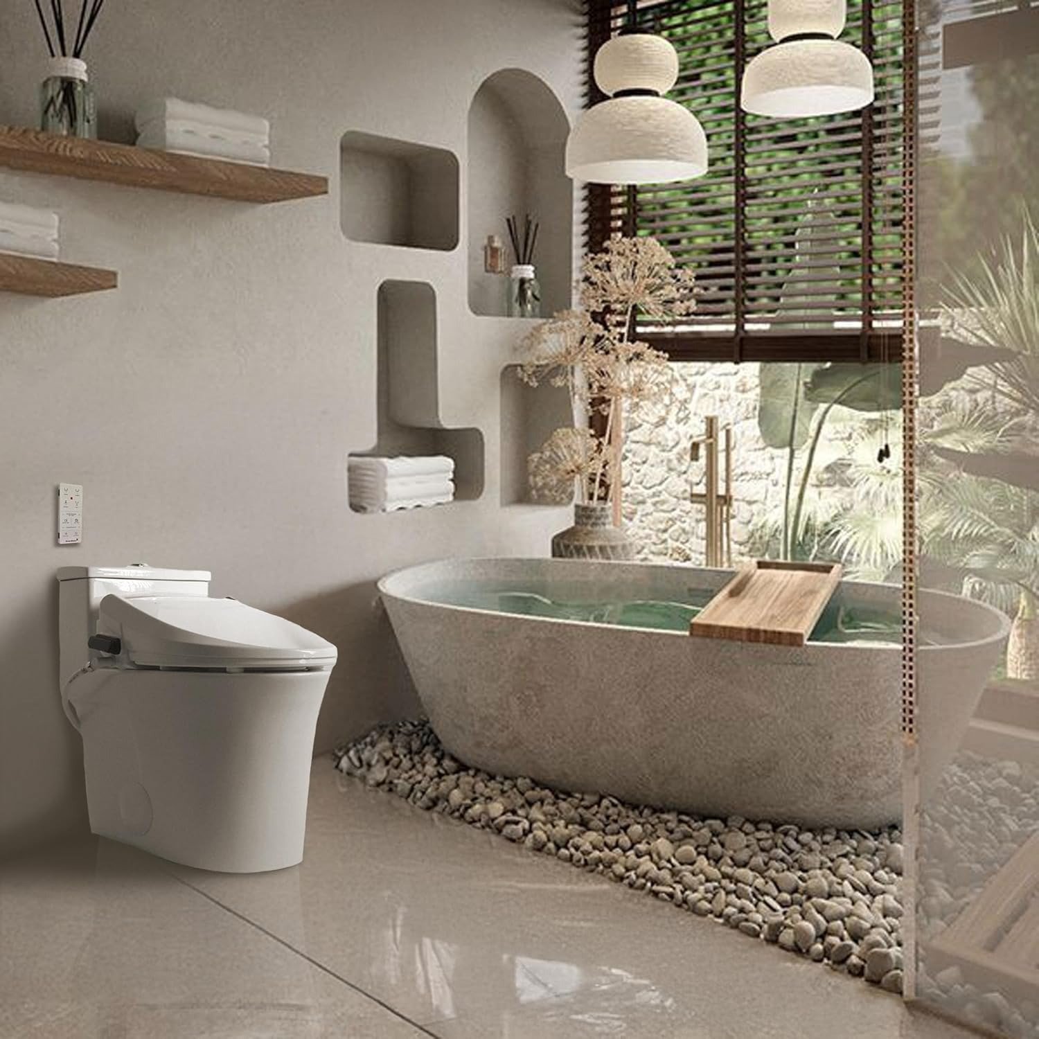 Electric Smart Bidet Toilet Seat with Heated Seat & Warm Air Dryer, Remote Control Elongated Bidet