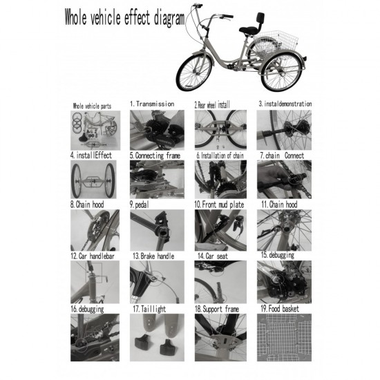 White 7-Speed 24″ With Basket 3-Wheel Tricycle 3 Wheeled Trike Bicycle Cruise Bike Bicycle