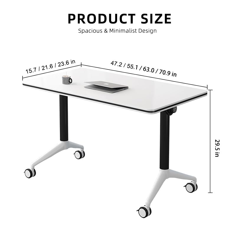 Conference Table, Folding Conference Room Tables with Flip-Top Design, Mobile Seminars Dynamic Meetings Training Tables for Offices, Classrooms, and Meeting Room (White, 47.2×15.7×29.5in)