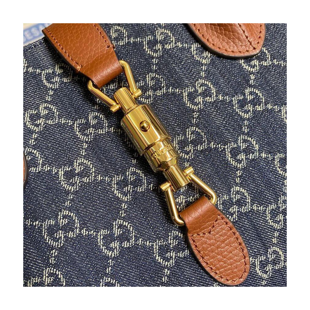 Gucci Jackie 1961 Medium Tote Bag in Blue Denim 30cm