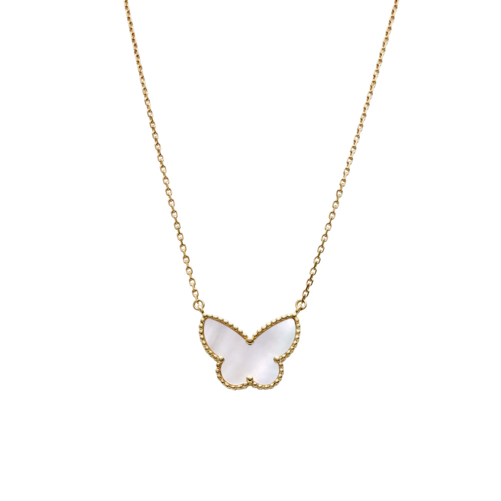 Van Cleef & Arpels Lucky Alhambra Papillon Necklace 18K Yellow Gold Mother of Pearl VCARD99500