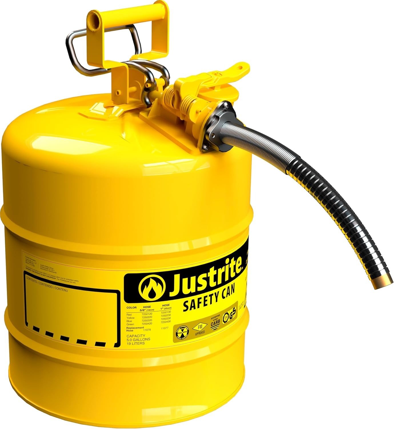 5 Gallon Type II Yellow Safety Can for Diesel with Flame Arrester, Self-Closing Lid, and 1′′ Flexible Metal Spout,Galvanized Steel Flammable Storage Can