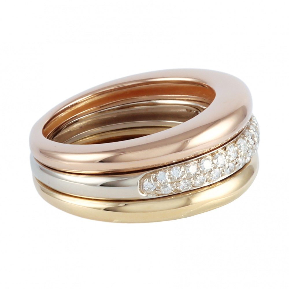 Cartier Mobilis Ring Tri-Gold Diamond B4019400