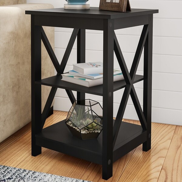 Side Tables with Two Shelves �C Set of 2 with XLegs by Lavish Home (Black)