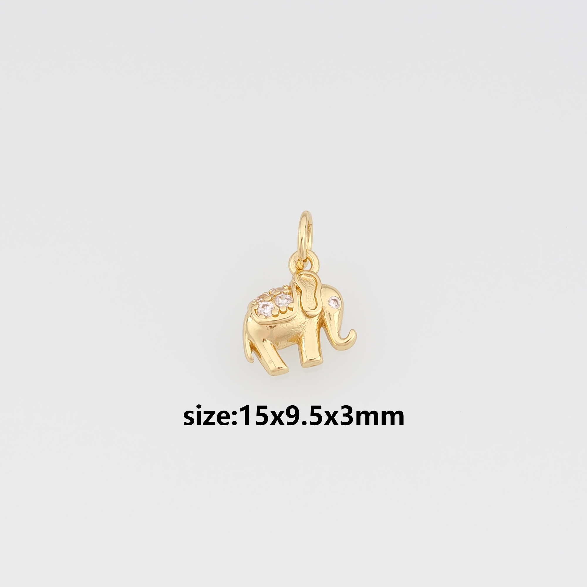 18K Gold Filled Elephant Pendant,CZ Micro Pave Elephant Charm Earrings Necklace for DIY Jewelry Making Supply