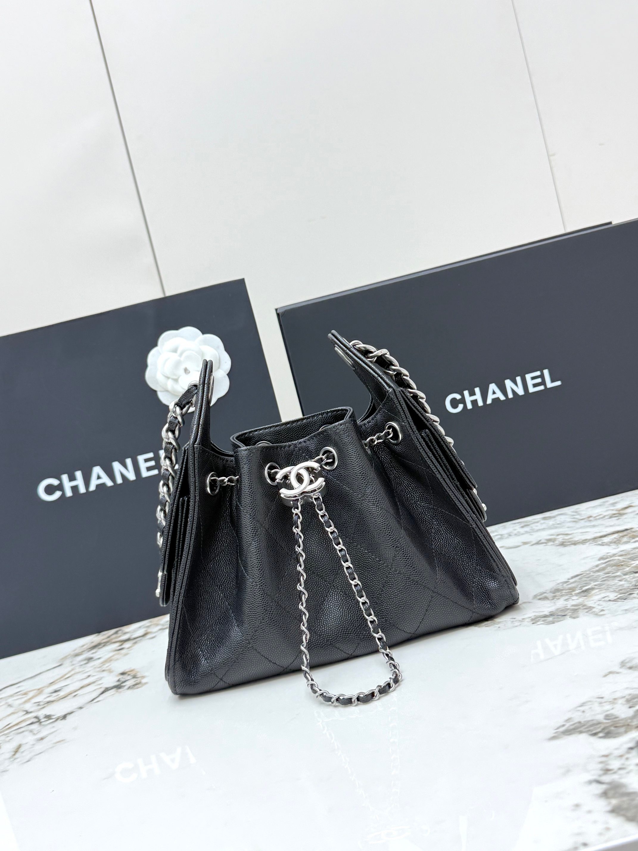 Chanel 25bag classic black with silver hardware  mini