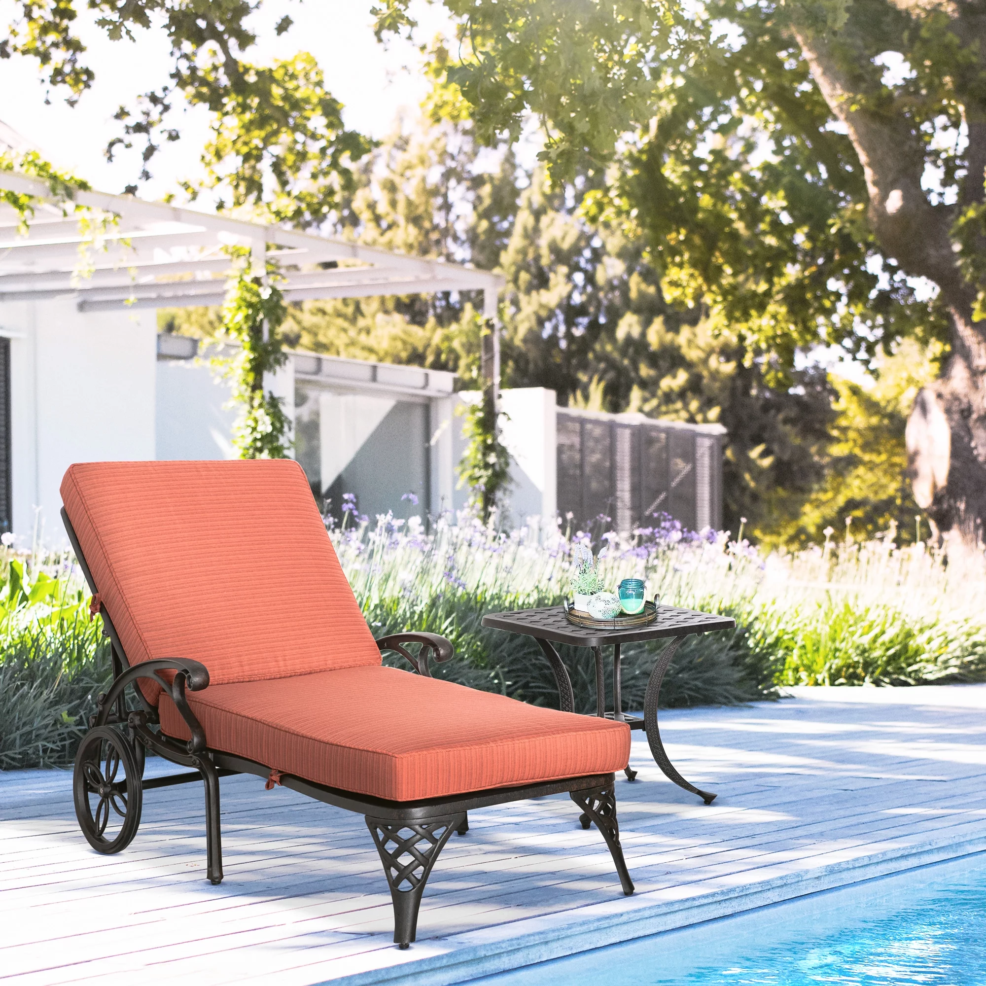 Outsunny Adjustable Outdoor Chaise Lounge Chair and Side Table Set
