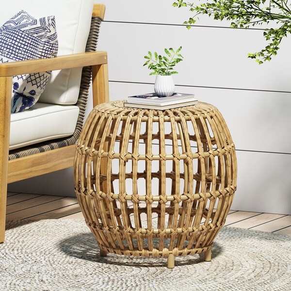 Side Table with Faux Rattan Weave 19.7