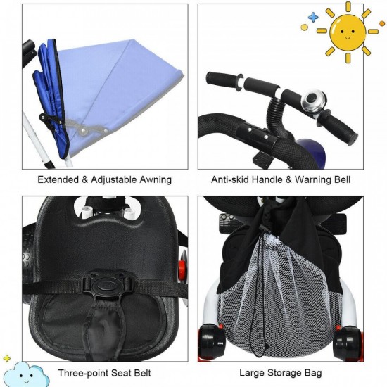 4-In-1 Kids Baby Stroller Tricycle Detachable Learning Toy Bike