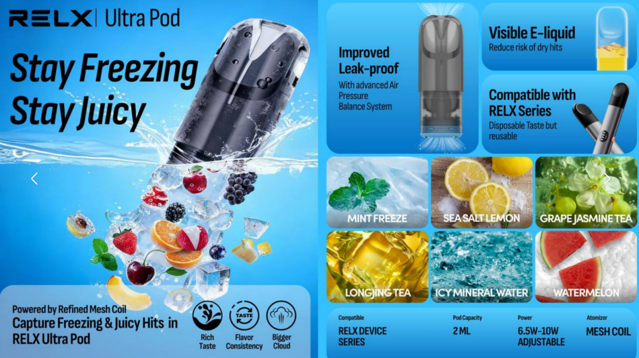 RELX Pod Pro 2 | 美版 | Infinity / 4代 / 5代 / 6代 /7代 兼容 | 果味 Pods | 全球直邮 | 满 10 盒打 8 折 - 華人蒸汽
