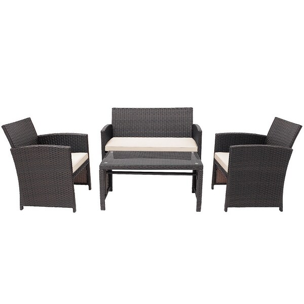 Costway 8PCS Patio Rattan Furniture Set Cushioned Chair Sofa Coffee