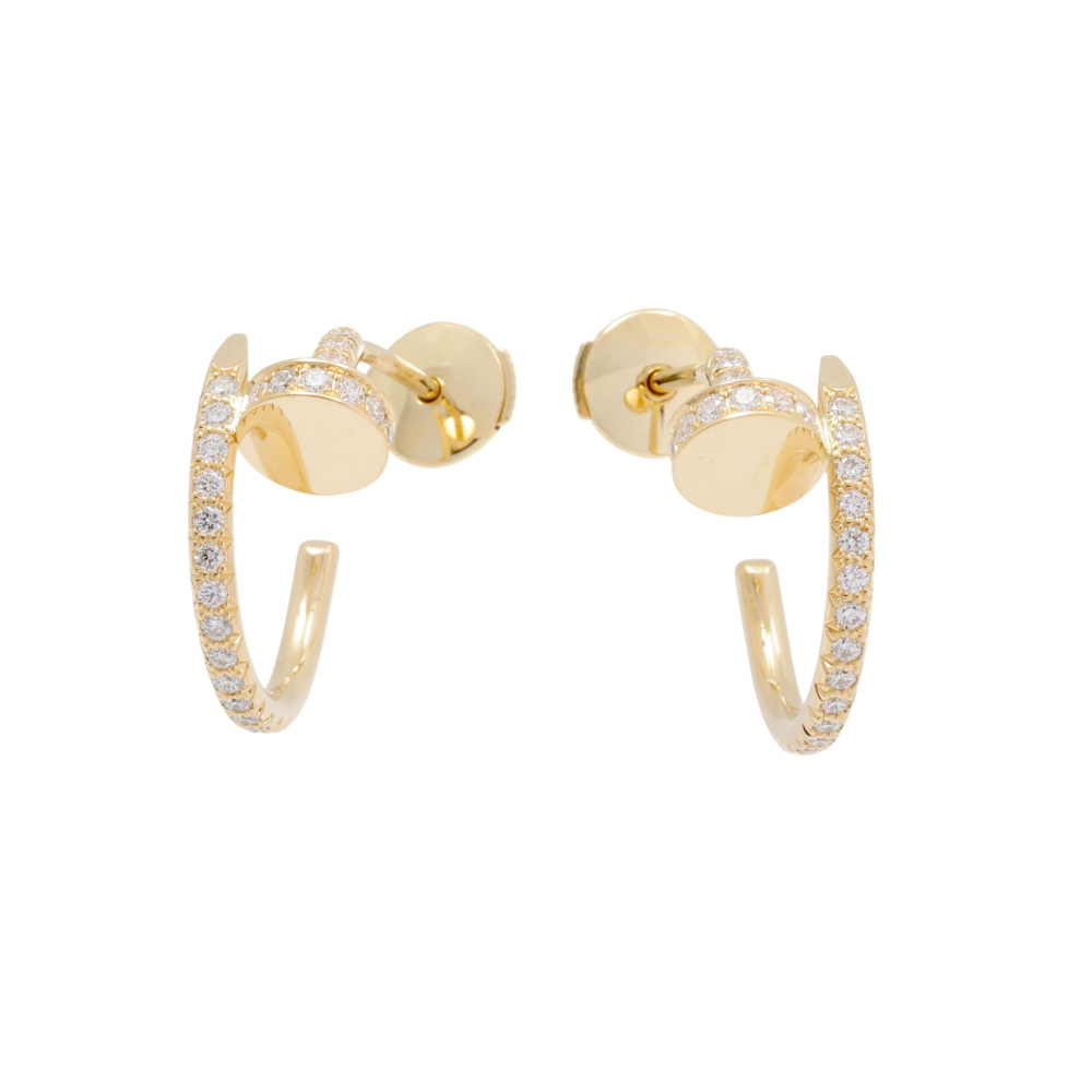 Cartier Juste un Clou Hoop Earrings Pave 18K Yellow Gold B8301430