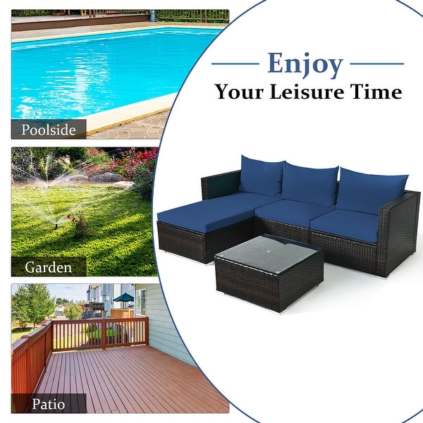 5PCS Patio Rattan Furniture Set Sectional Conversation Sofa w/ Coffee