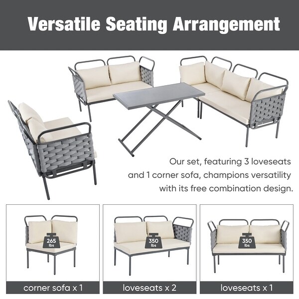 Patio Sectional Sofa Set Woven Rope Furniture Set with Cushions