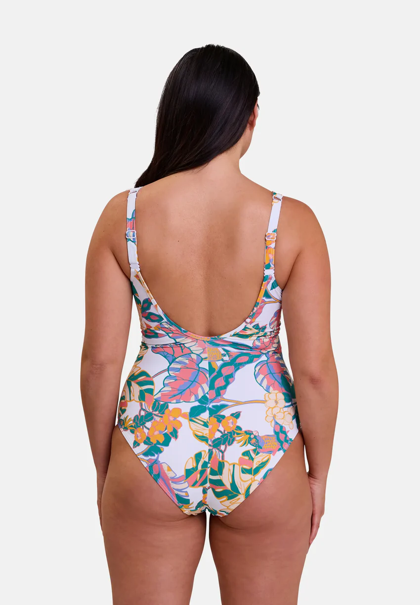Maillot de bain une pièce sans armatures Fidji Imprimé Exotique Blanc