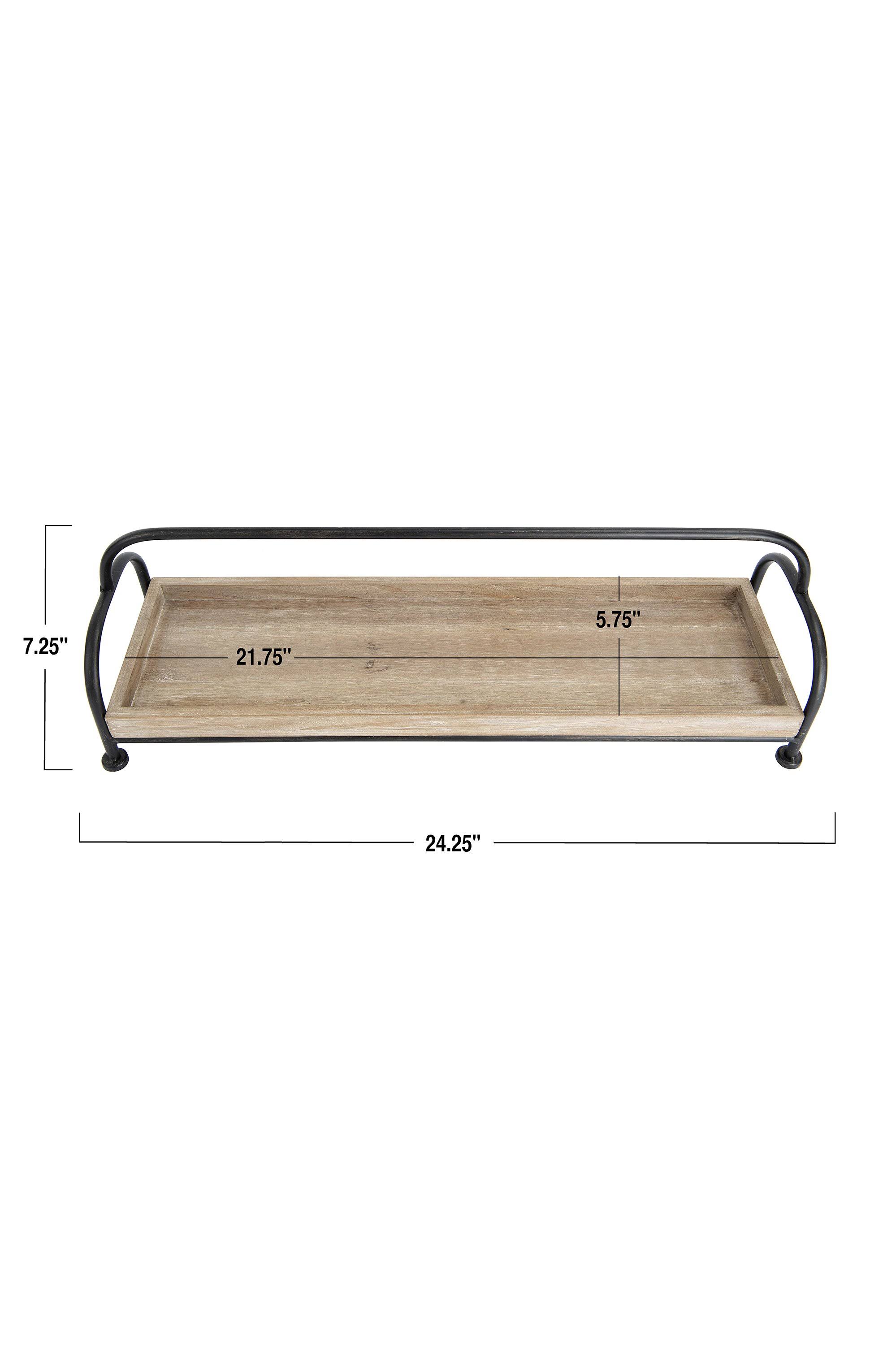 Rectangle Brown Wood Tray with Black Metal Stand