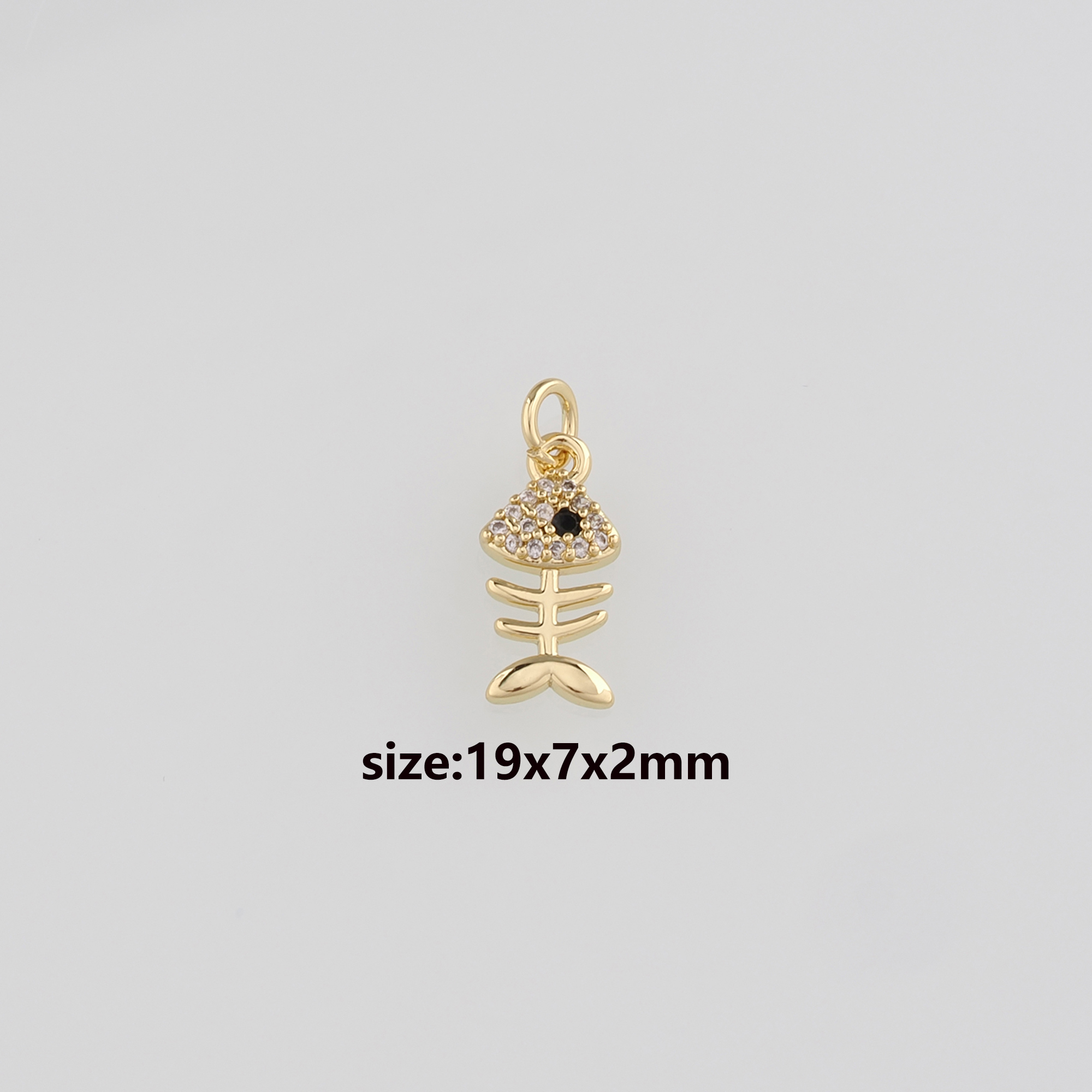 18K Gold Filled Fishbone Pendant,CZ Micro Pave Fishbone Charm Earrings Necklace for DIY Jewelry Making Supply