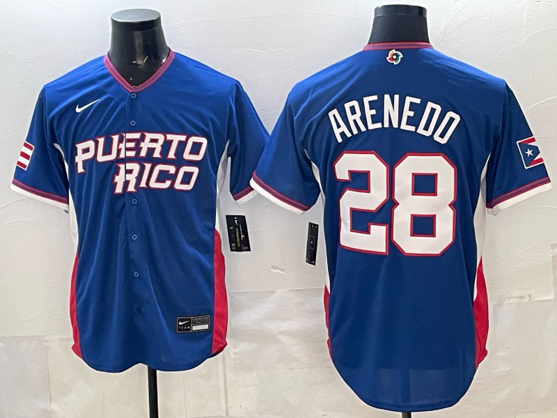 Men's Puerto Rico Baseball Nolan Arenado #28 Royal 2026 World Baseball Classic Stadium Jersey