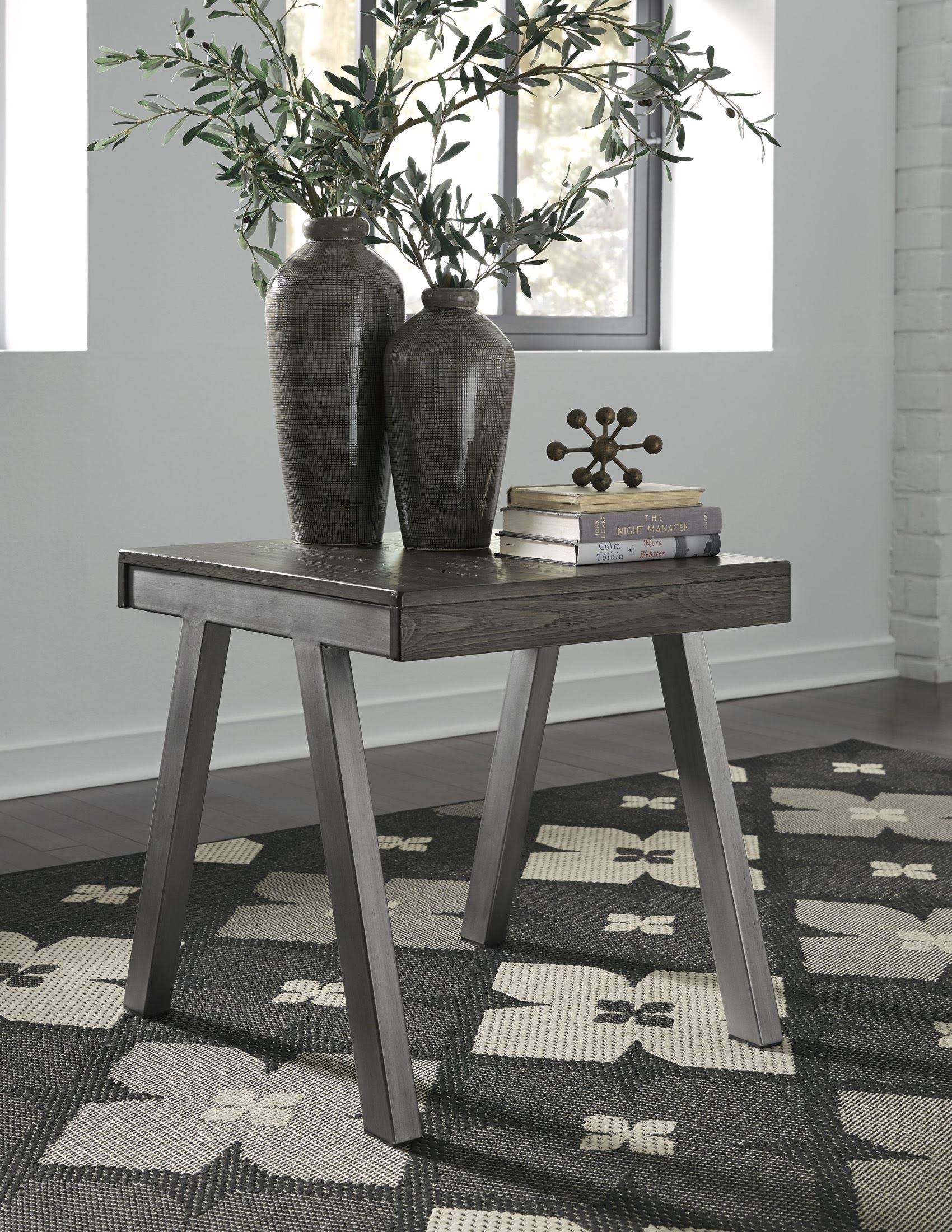 Ashley Raventown GRAYISH Brown Rectangular End Table
