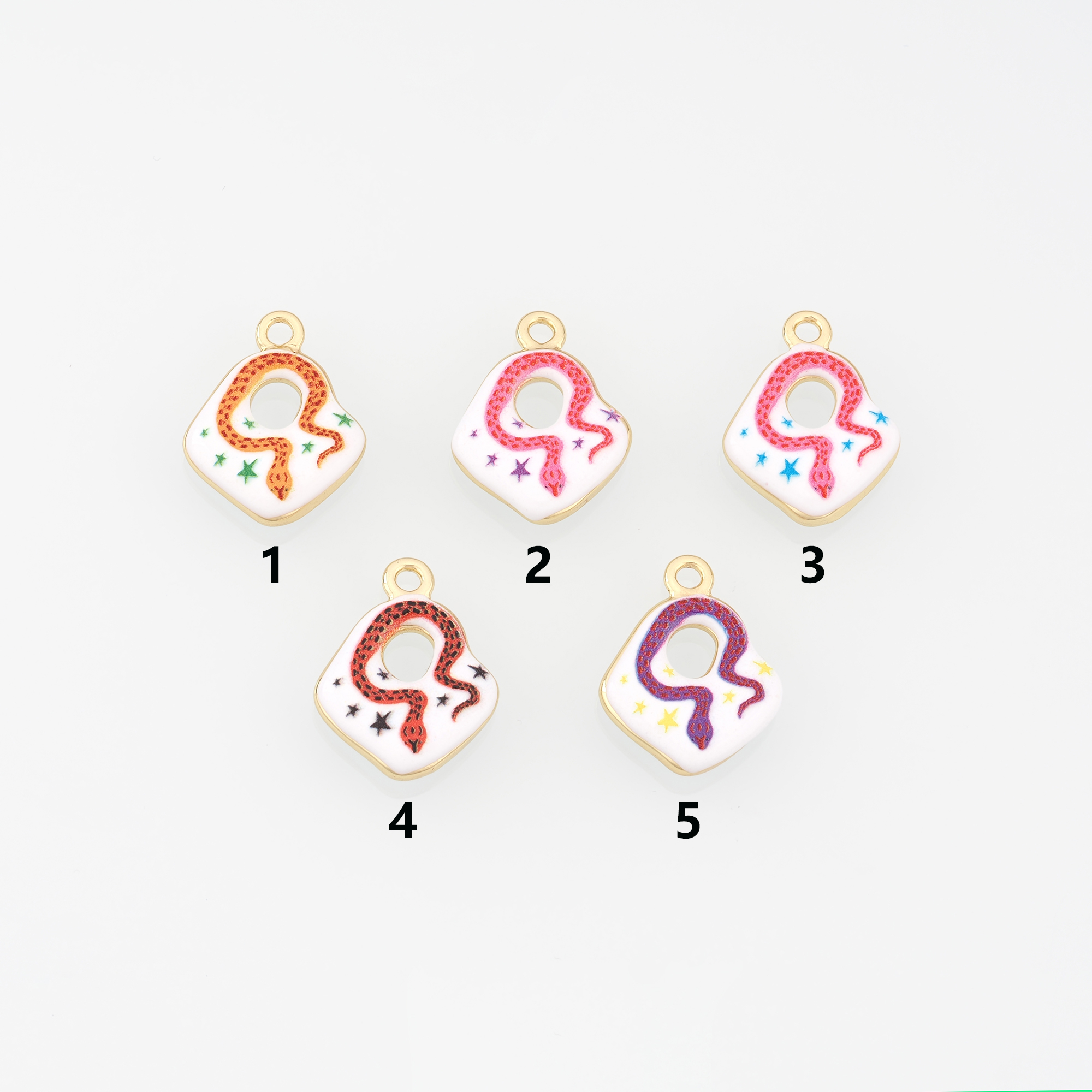 18K Gold Filled Snake Pendant,Enamel Reptile Charm Earrings Necklace for DIY Jewelry Making Supply