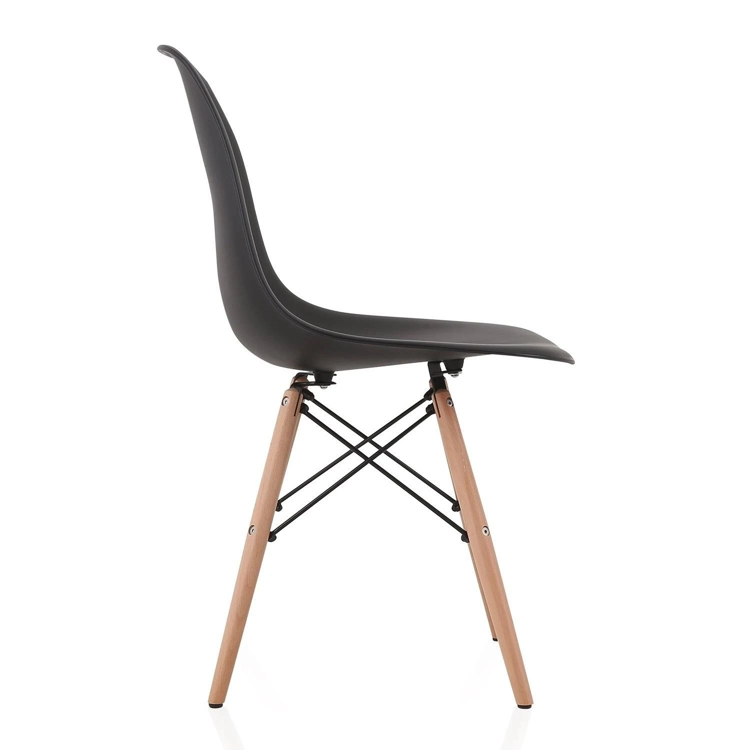 CozyBlock Slope Black Molded Plastic Dining Side Chair with Beech Wood Eiffel Legs