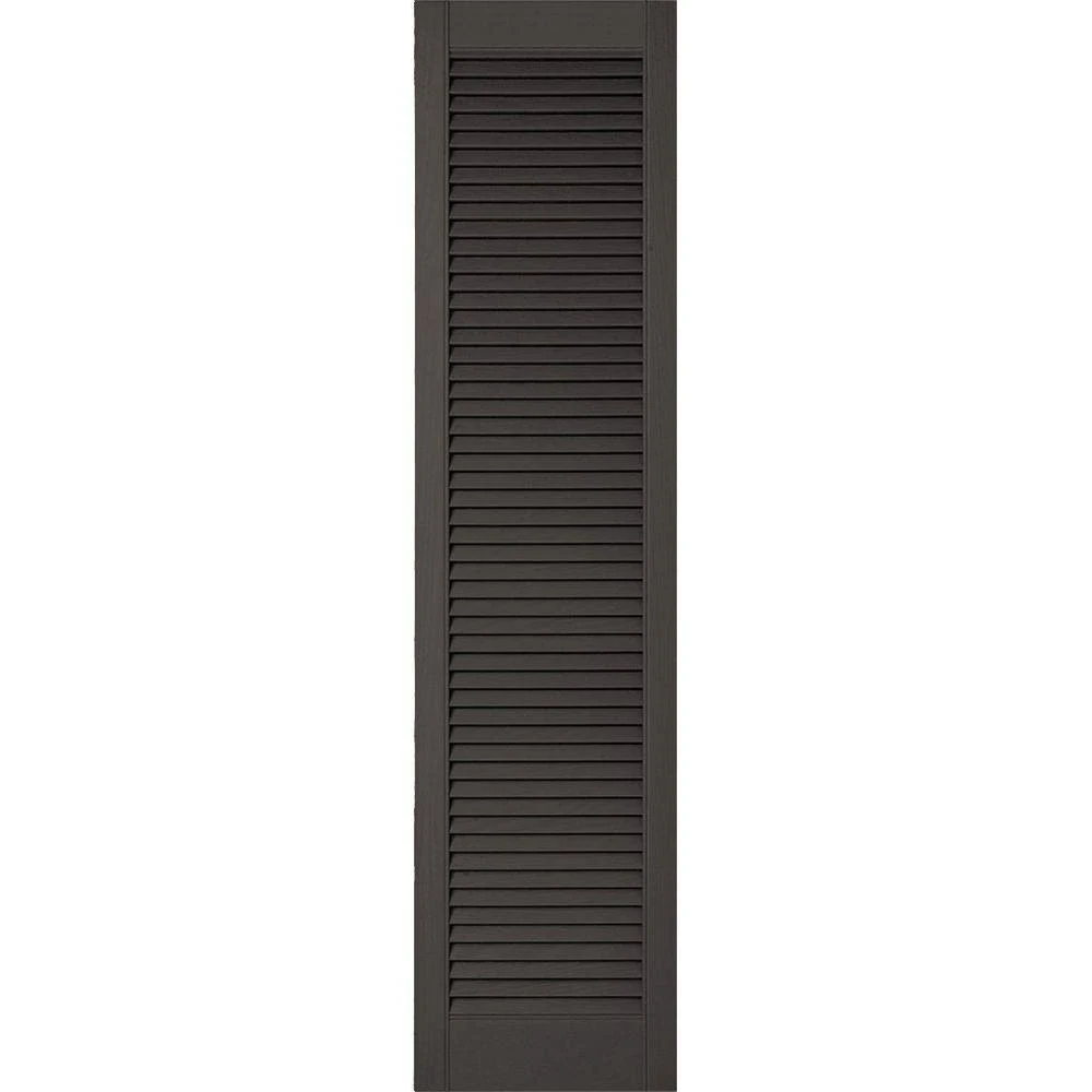 12 inchw x 34 inchh Lifetime Vinyl, Custom Straight Top All Louver, Open Louver Shutters, w/Shutter-Loks (Per Pair), Tuxedo Grey
