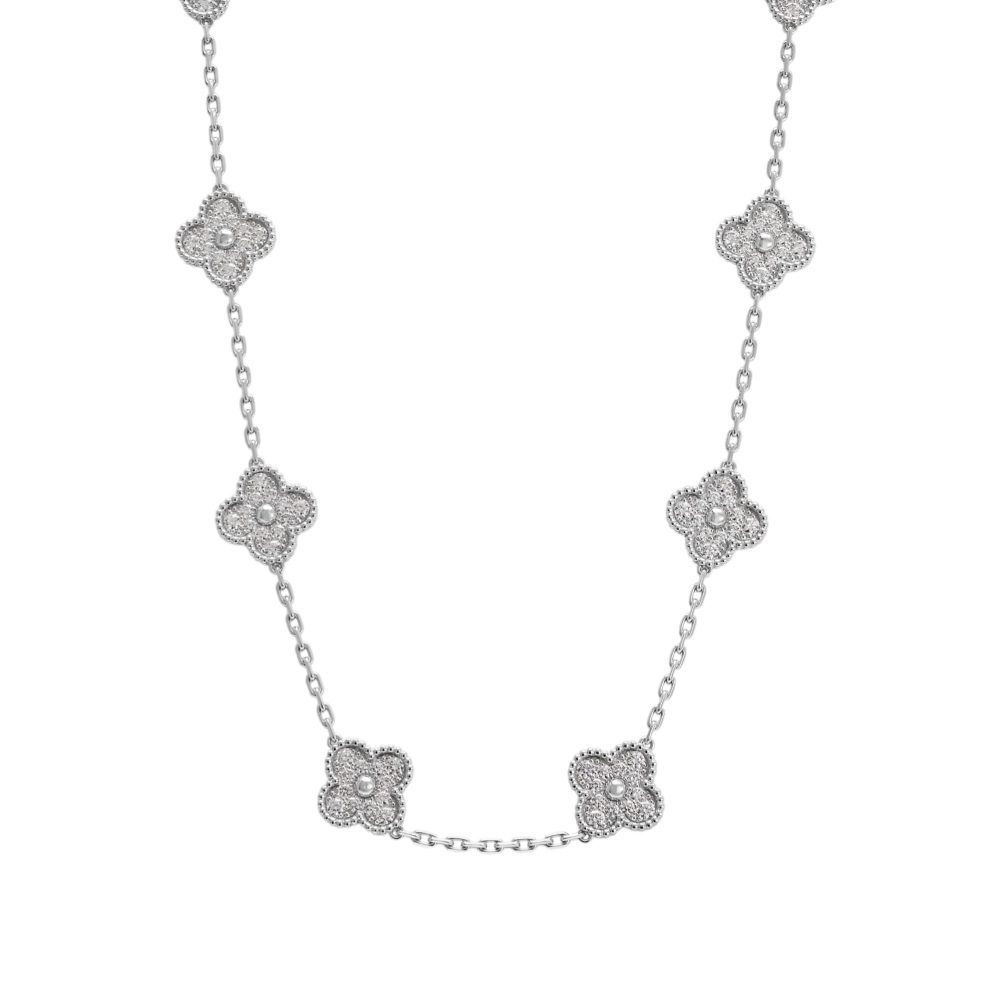 Van Cleef & Arpels Vintage Alhambra 10 Motifs Necklace 18K White Gold Diamond VCARA42400