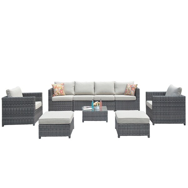 OVIOS Patio Furniture Deep Seat Wicker 9piece Set