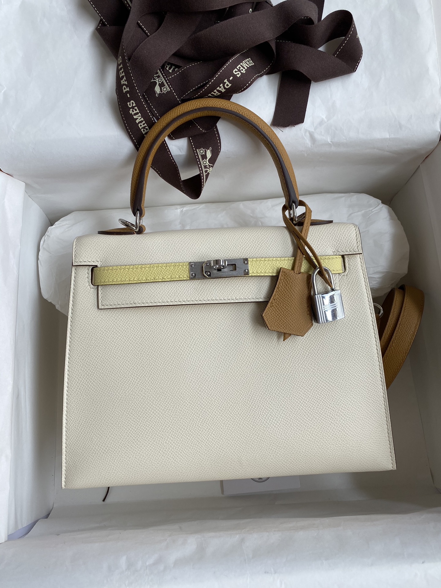 Hermes Kelly 25 Bag In Off White Epsom Leather For Women 25cm/10in