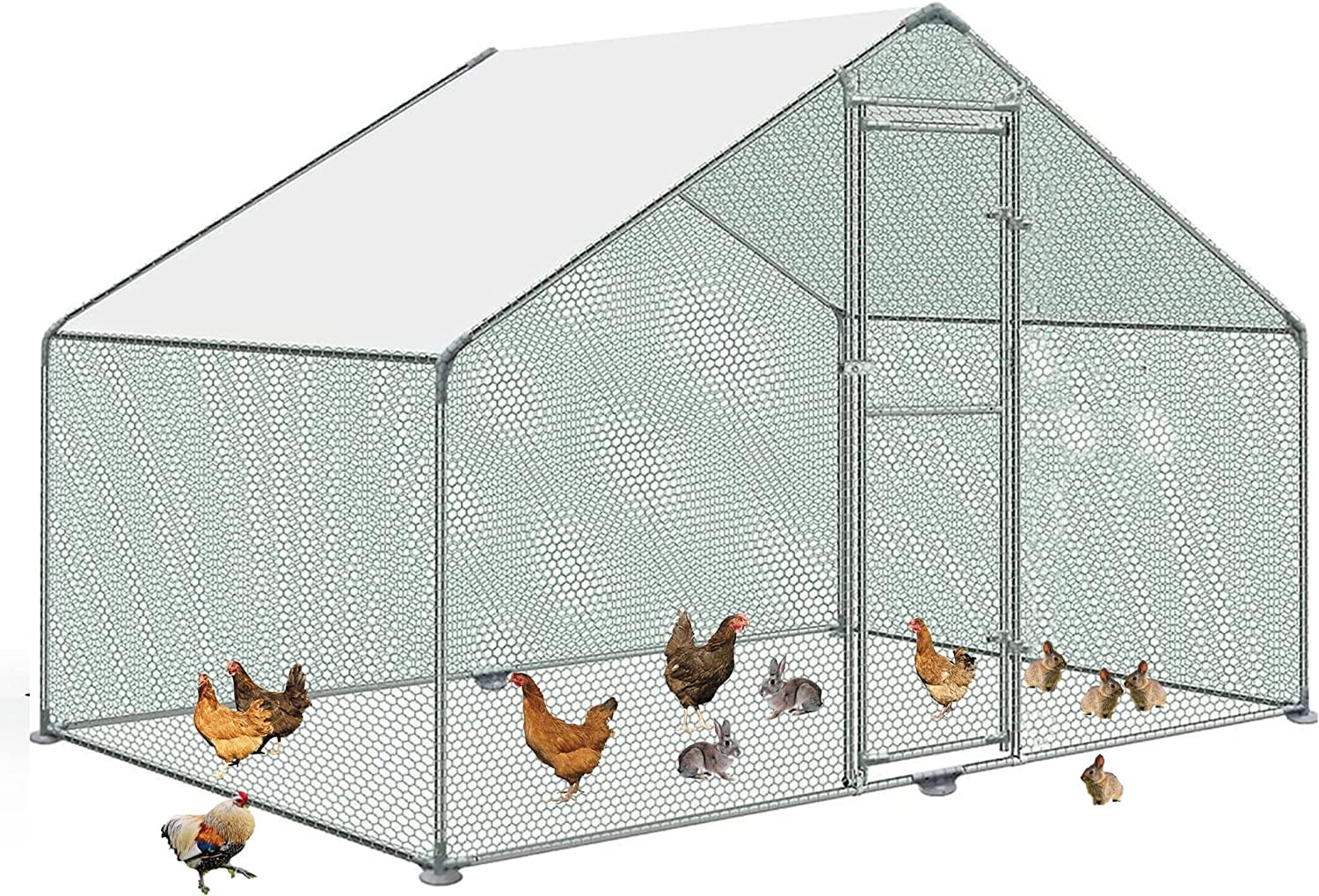 Large Chicken Coop Metal Chicken Runs for Yard, 10' Walk in Chicken Coop Cage Chicken Pen Poultry Cage with Waterproof & Anti-UV Cover Heavy Duty Rabbit Hutch Duck Cage for Outdoor, Backyard and Farm