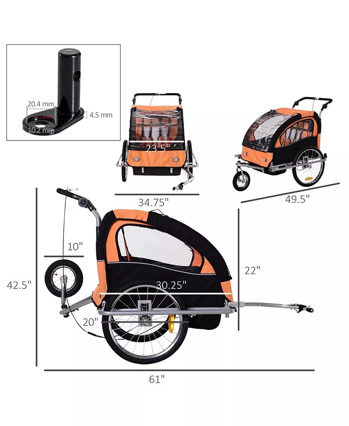 Aosom 2-Seat Kid Bicycle Trailer with Windows and Canopy Coupler Attachment