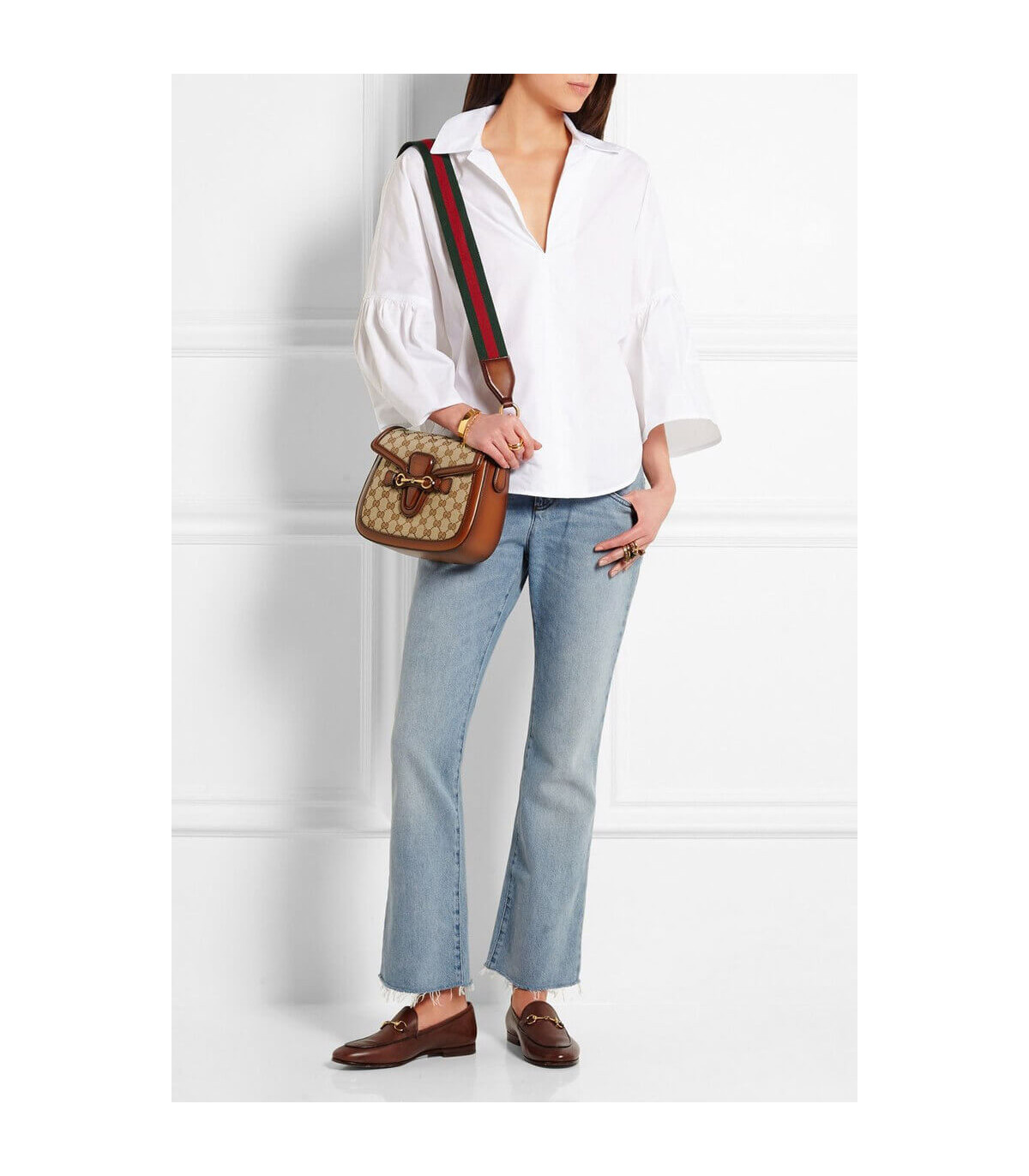 Gucci Lady Web Original GG Medium Shoulder Bag Brown