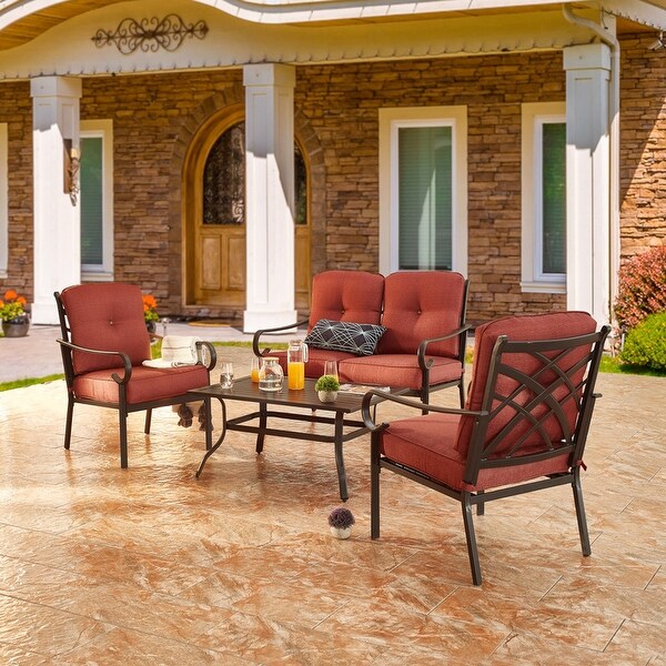 Patio Festival 4Piece Outdoor Metal Loveseat Conversation Set