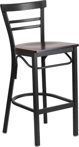 Flash Furniture 2 Pk. Hercules Series Black Ladder Back Metal Restaurant Barstool - Walnut Wood Seat