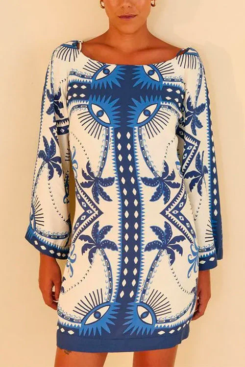 Printed Bell Sleeve Shift DressClistos
