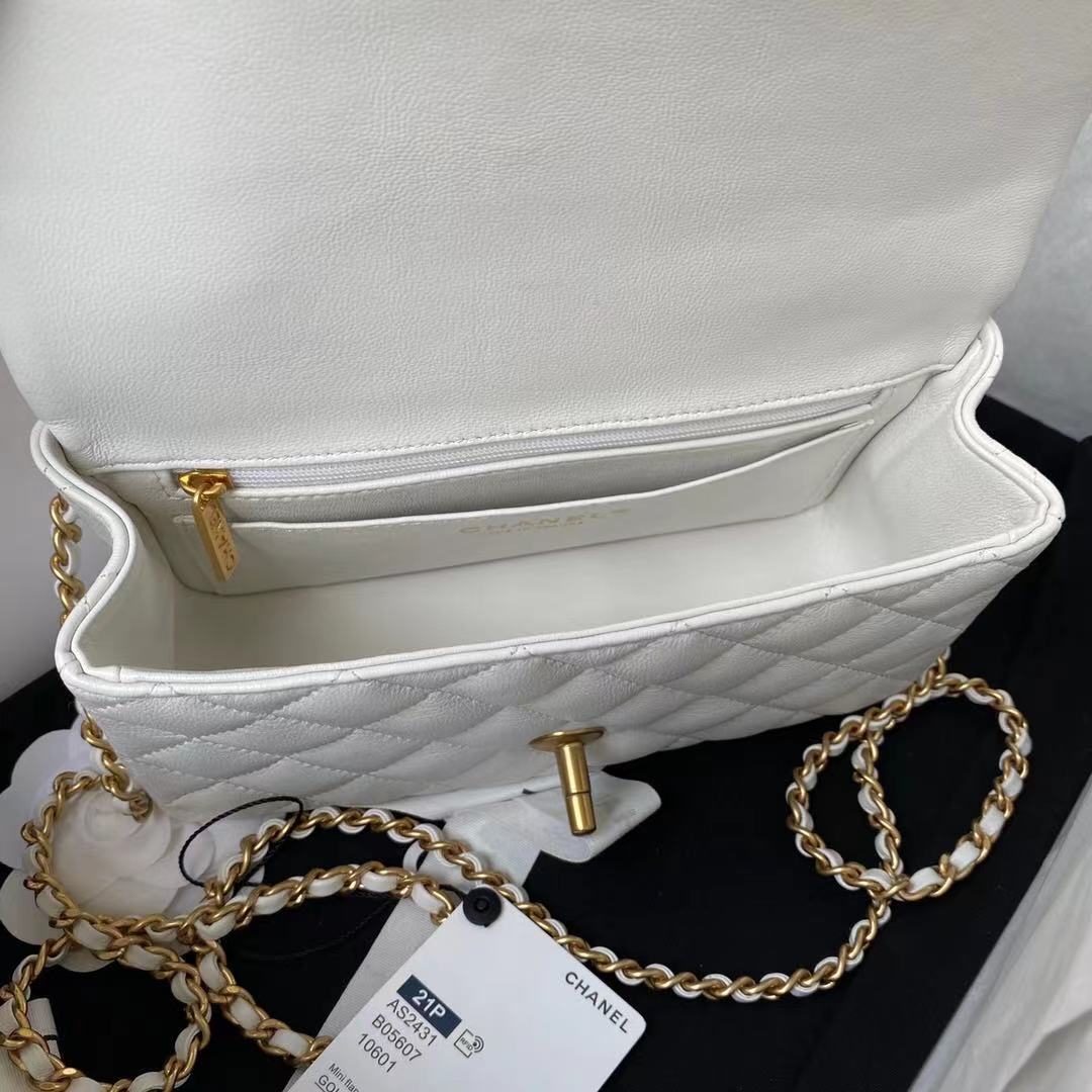 Chanel Mini Flap Bag With Top Handle White 20Cm As2431